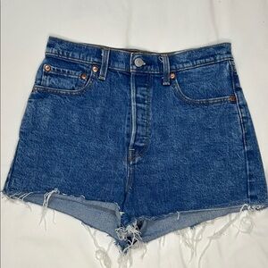 Levi's Dark Blue High-Rise Cutoff Denim Shorts